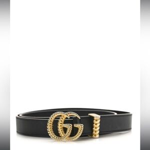 Gucci Womens Leather Ridged Gold Tone Double G Belt Black